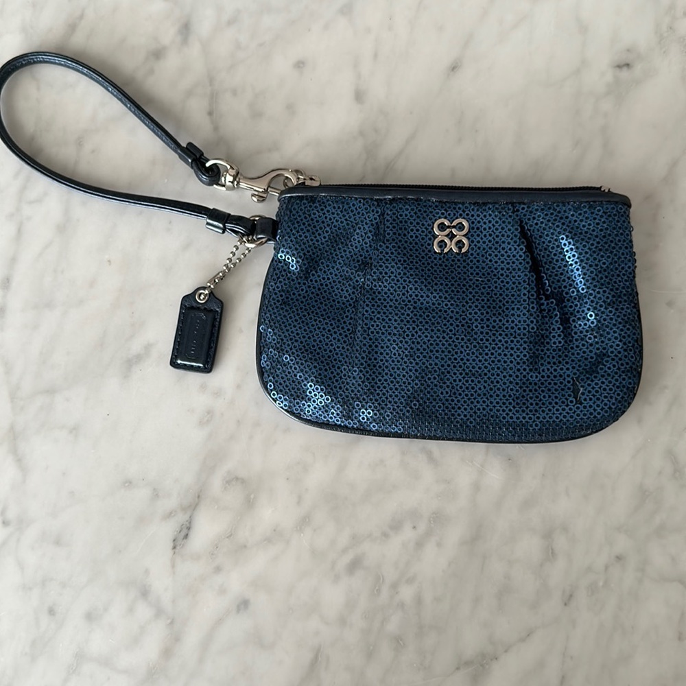 Coach blue sequin wristlet